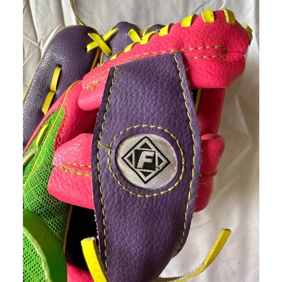 FRANKLIN Tee Ball Glove 22814L Pink/Purple/Green Mesh Mitt 9 1/2 inch, LHT - Picture 10 of 10